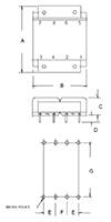 Outline Dimensions - PC Mount Flat Pack™ Power Transformers (FP40-600)