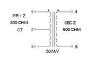 Schematic - Miniature Impedance Matching Transformers - Red Spec (SP-49)